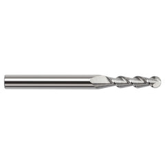 ‎1/4″ Dia. × 1/4″ Shank × 3/4″ DOC × 2-1/2″ OAL, Carbide Uncoated, 2 Flute, Ballnose End Mill - Exact Industrial Supply