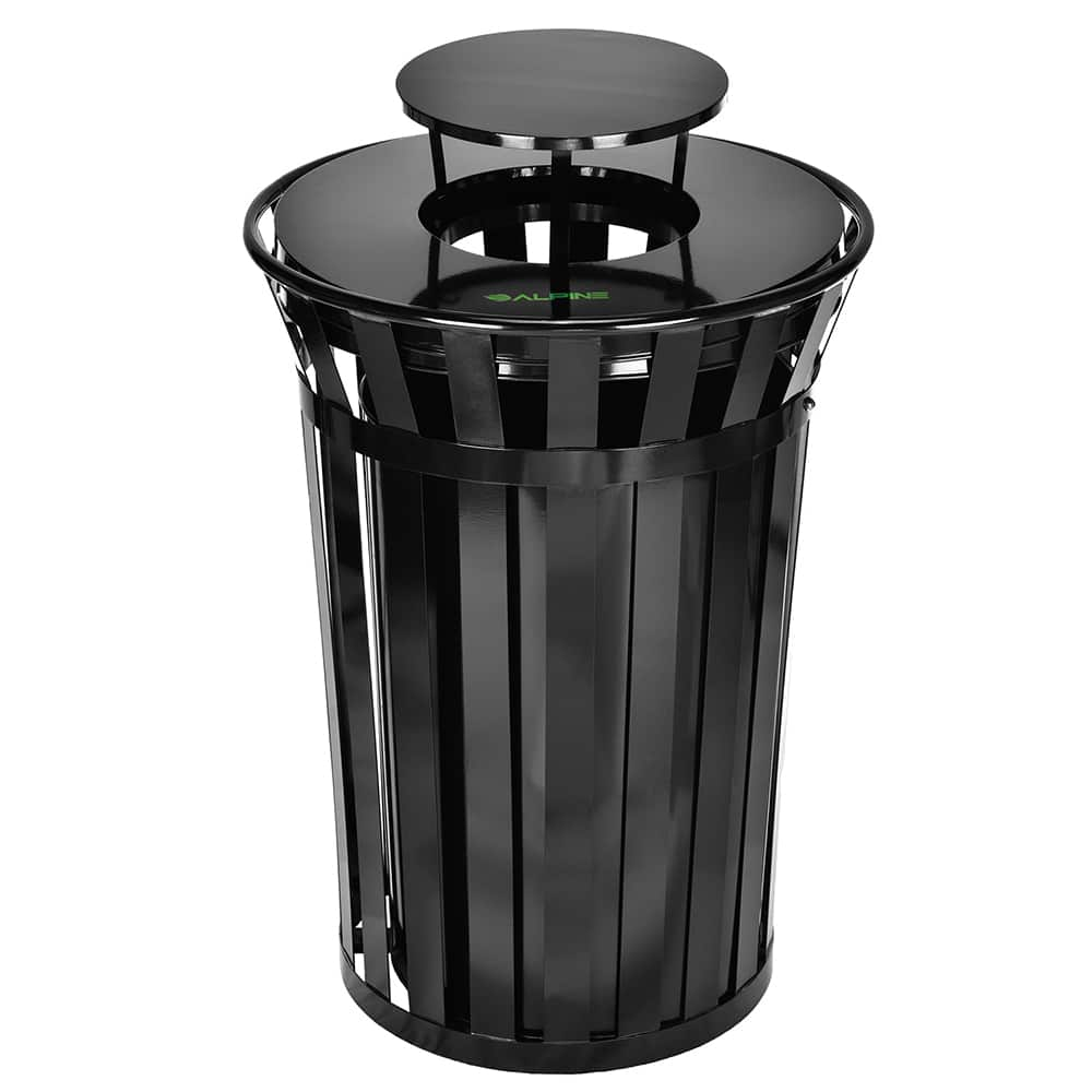 Alpine Industries - Trash Cans & Recycling Containers; Type: Trash Can ; Container Shape: Round ; Container Size: 38 gal ; Container Graphics: None ; Color: Black ; Finish: Smooth - Exact Industrial Supply