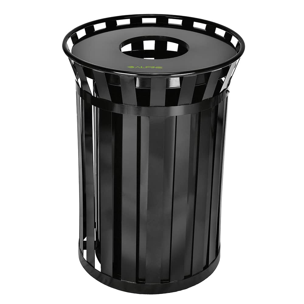 Alpine Industries - Trash Cans & Recycling Containers; Type: Trash Can ; Container Shape: Round ; Container Size: 38 gal ; Container Graphics: None ; Color: Black ; Finish: Black - Exact Industrial Supply