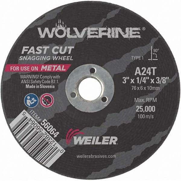 Weiler - 3 x 1/4, 3/8" Hole Aluminum Oxide Cutoff Wheel - Eagle Tool & Supply