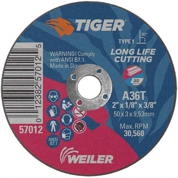 Weiler - 2 x 1/8, 3/8" Hole 36 Grit Aluminum Oxide Cutoff Wheel - Eagle Tool & Supply