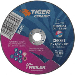 Weiler - 3 x 1/16, 1/4" Hole 36 Grit Ceramic Alumina Cutoff Wheel - Eagle Tool & Supply