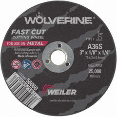 Weiler - 3 x 1/8, 3/8" Hole 36 Grit Aluminum Oxide Cutoff Wheel - Eagle Tool & Supply