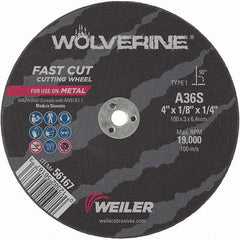 Weiler - 4 x 1/8, 1/4" Hole 36 Grit Aluminum Oxide Cutoff Wheel - Eagle Tool & Supply