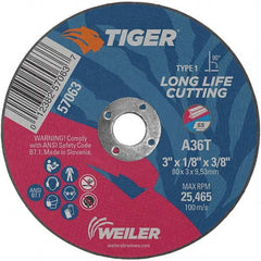 Weiler - 3 x 1/8, 3/8" Hole 36 Grit Aluminum Oxide Cutoff Wheel - Eagle Tool & Supply