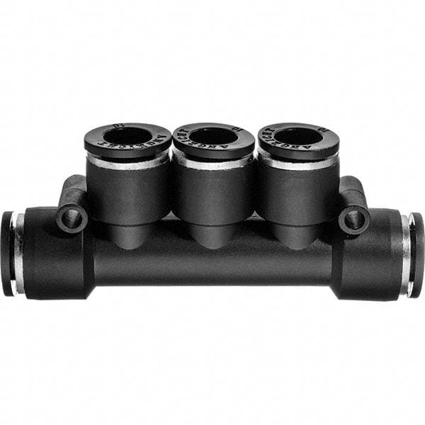 Value Collection - 4mm OD, Nylon Push-to-Connect Manifold 3 Tubes - 150 Max psi, Black - Eagle Tool & Supply