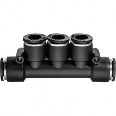 Value Collection - 4mm OD, Nylon Push-to-Connect Manifold 3 Tubes - 150 Max psi, Black - Eagle Tool & Supply