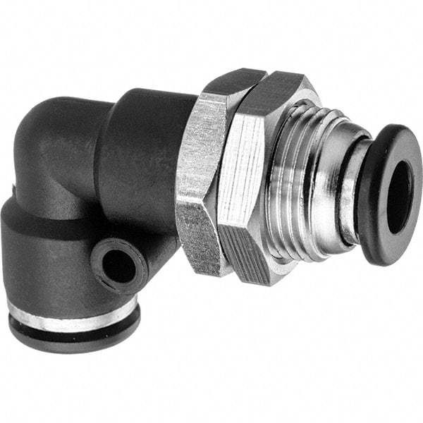 Value Collection - 5/32" OD, Nylon Push-to-Connect Bulkhead Union Elbow - 150 Max psi, Black - Eagle Tool & Supply