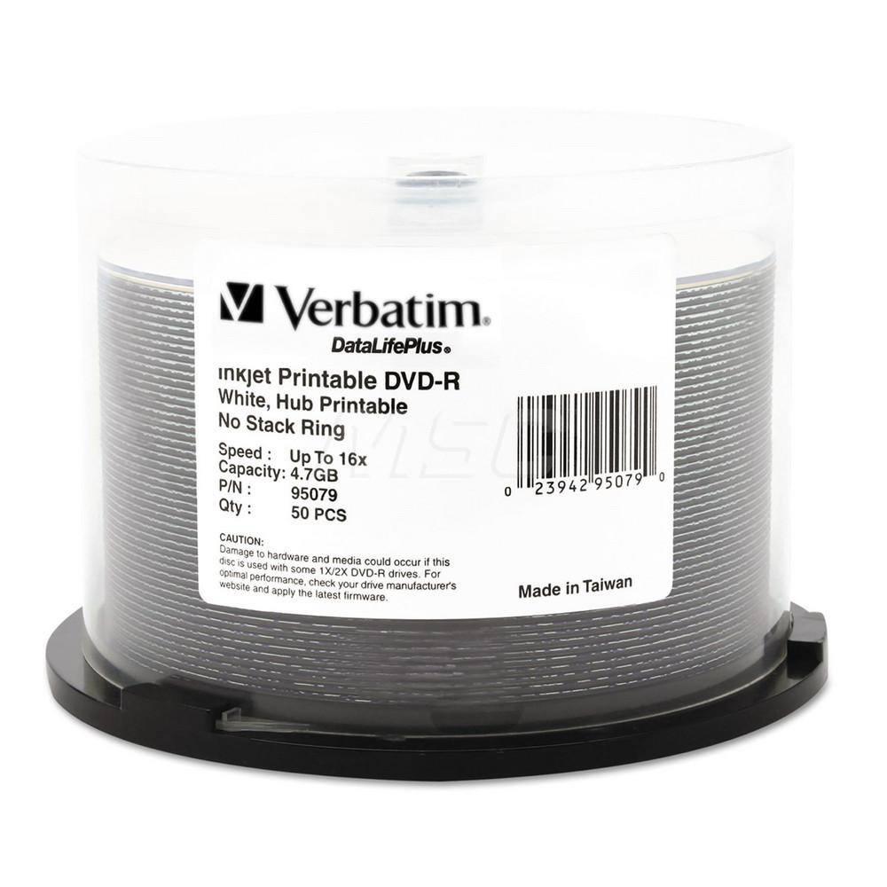 Verbatim - Office Machine Supplies & Accessories; Office Machine/Equipment Accessory Type: DVD+R Disc ; For Use With: DVD/CD Inkjet Printers & Duplicators ; Color: White - Exact Industrial Supply