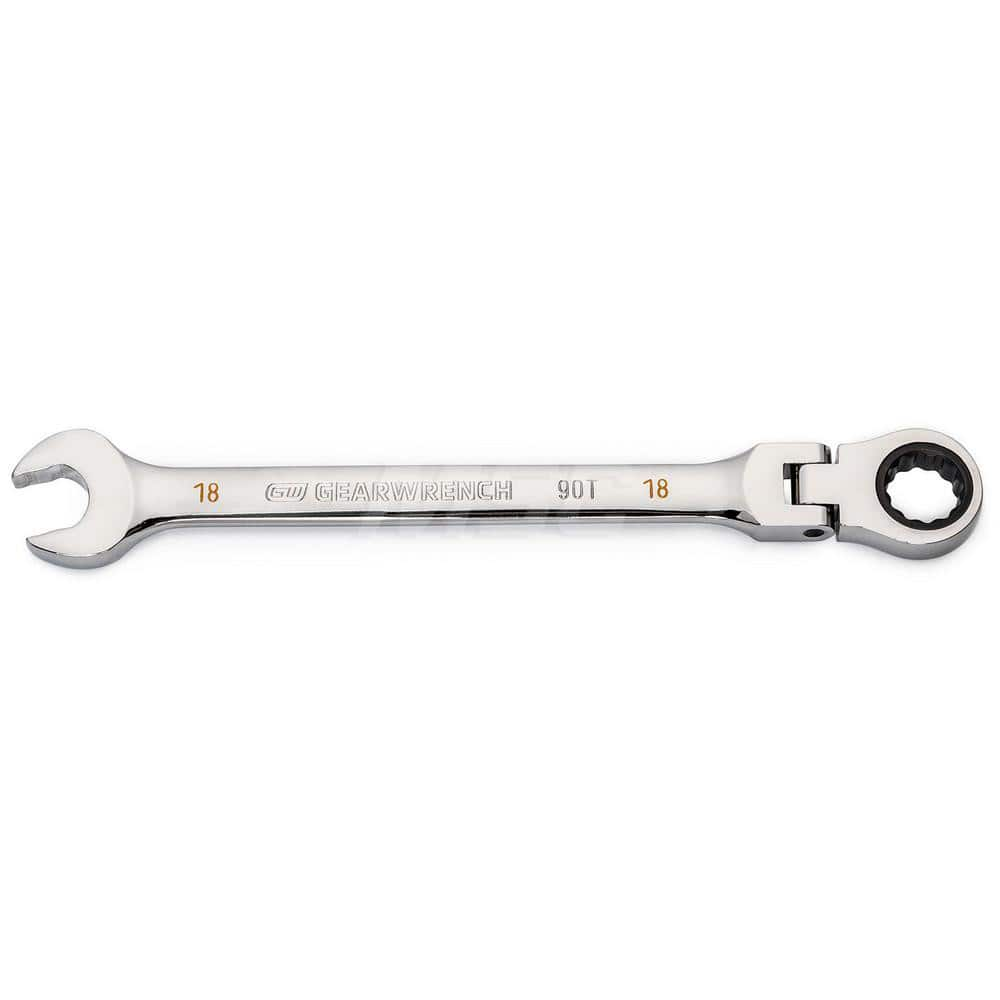 GEARWRENCH - Combination Wrenches; Type: Flex Head ; Tool Type: Ratcheting ; Size (mm): 18 ; Number of Points: 12 ; Finish/Coating: Full Polish Chrome ; Material: Alloy Steel - Exact Industrial Supply