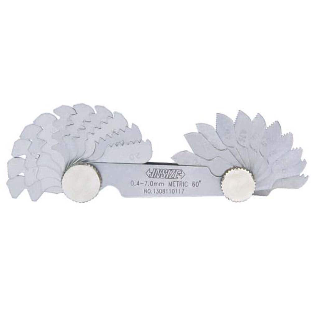 Insize USA LLC - Screw Pitch Gages; Pitch Range (mm): 0.25-7.00 ; Number of Leaves: 24 ; Thread Angle (Degrees): 60.00 ; Material: Medium Carbon Steel - Exact Industrial Supply