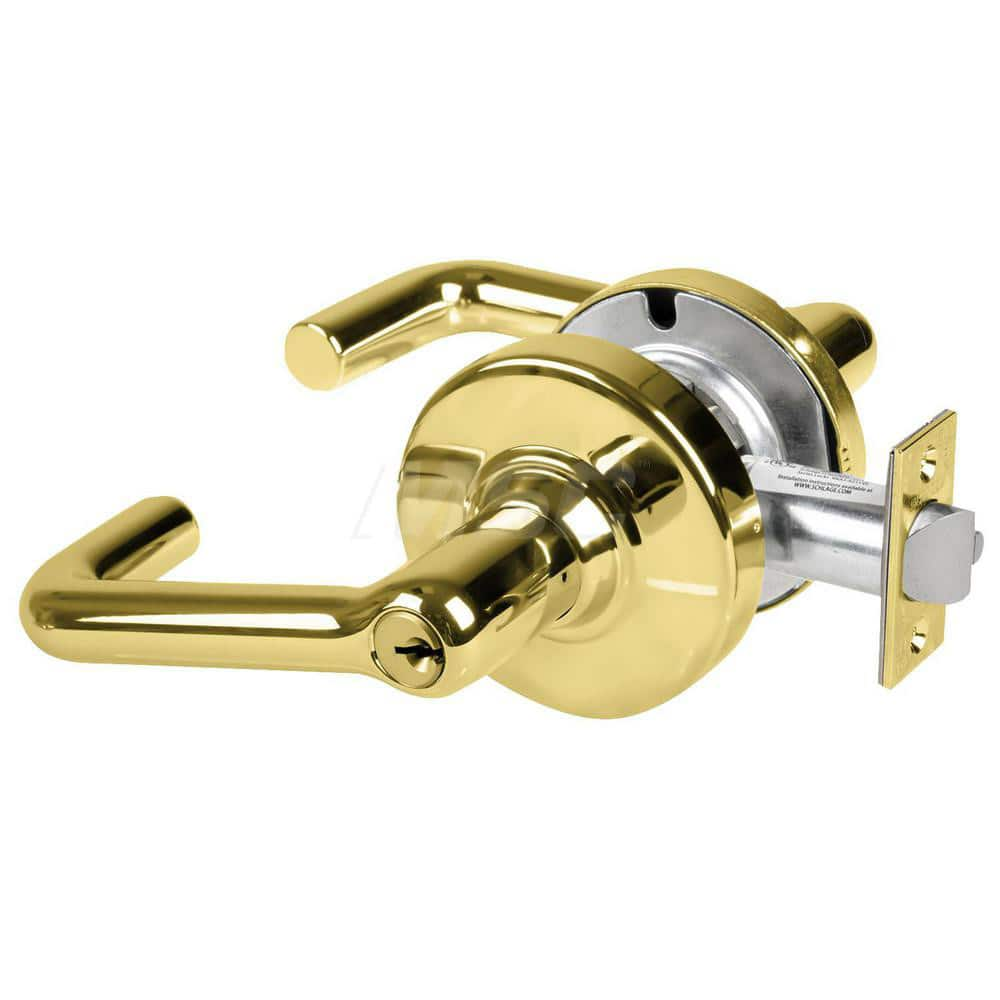 Lever Locksets; Type: Cylindrical Lock; Key Type: Keyed Different; Strike Type: Curved Lip Strike; Finish/Coating: Bright Brass; Material: Metal; Material: Metal; Door Thickness: 1.75 in; Backset: 2.75 in; Cylinder Type: Schlage C Keyway; Minimum Order Qu