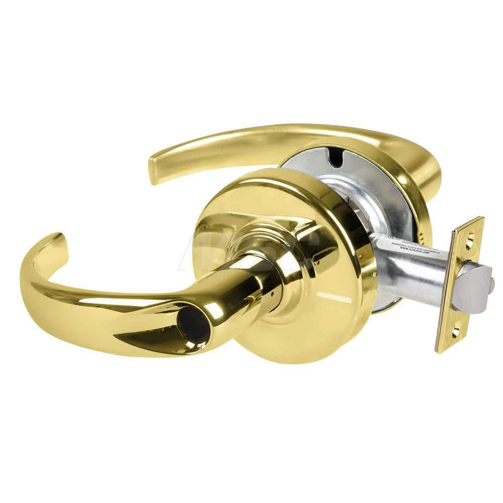 Lever Locksets; Type: Cylindrical Lock; Key Type: Keyless; Strike Type: Curved Lip Strike; Finish/Coating: Bright Brass; Material: Metal; Material: Metal; Door Thickness: 1.75 in; Backset: 2.75 in; Cylinder Type: No Keyway; Minimum Order Quantity: Metal;