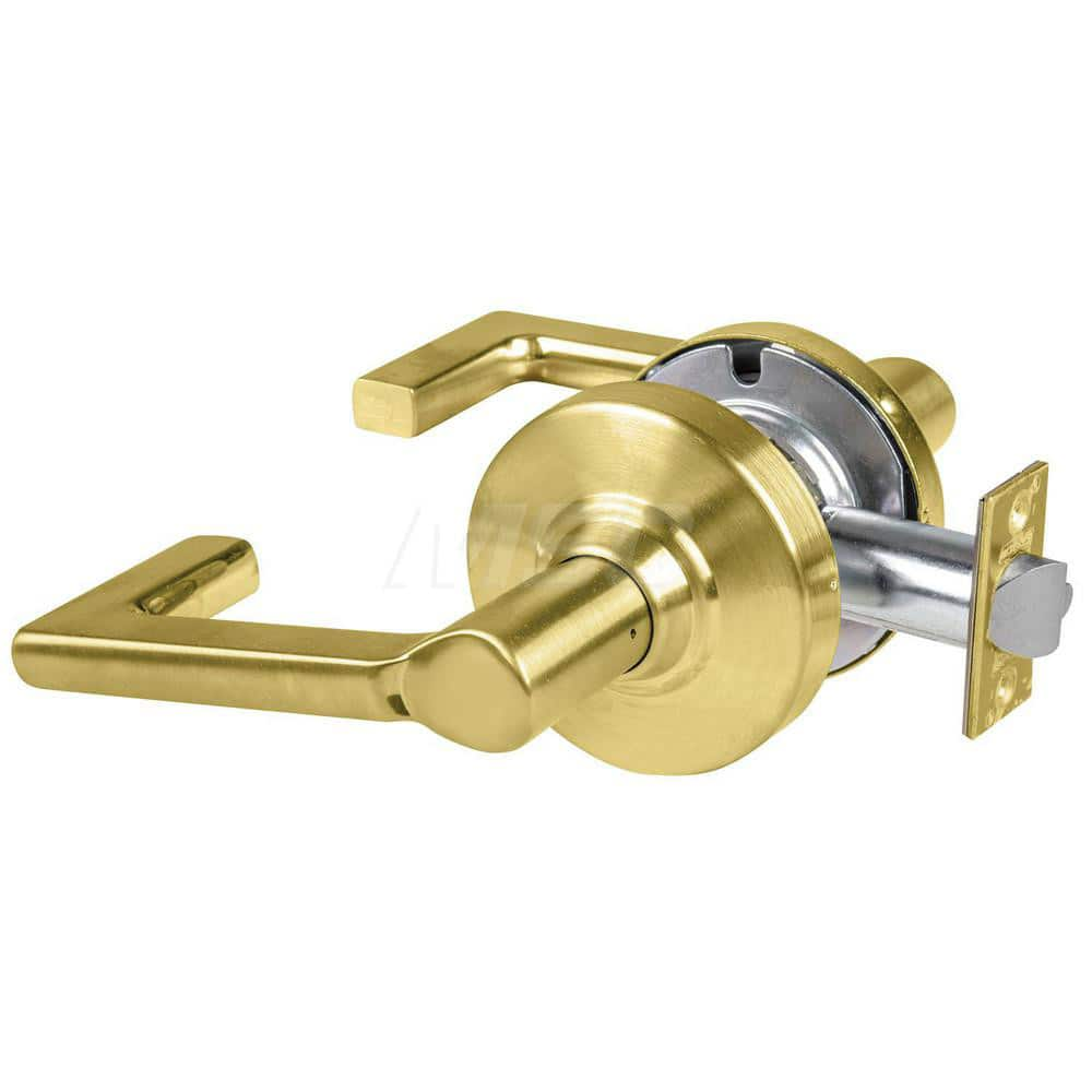 Lever Locksets; Type: Cylindrical Lock; Key Type: Keyless; Strike Type: Curved Lip Strike; Finish/Coating: Satin Brass; Material: Metal; Material: Metal; Door Thickness: 1.75 in; Backset: 2.75 in; Cylinder Type: No Keyway; Minimum Order Quantity: Metal; M