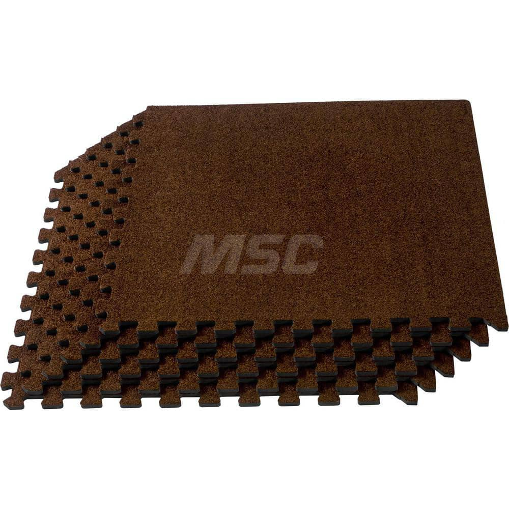 Anti-Fatigue Modular Tile Mat: Dry Environment, 4″ Length, 3/8″ Thick, Interlocking Edge, Brown EVA Foam Base, EVA Foam Surface, Textured