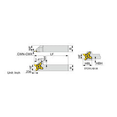 Indexable Grooving Toolholder:  STCL16-38,  0.1575″ Max Groove Width 0.3937″ Max Depth,  Uses 38 Inserts,  1.0000″ Shank Height,  1″ Shank Width,  No