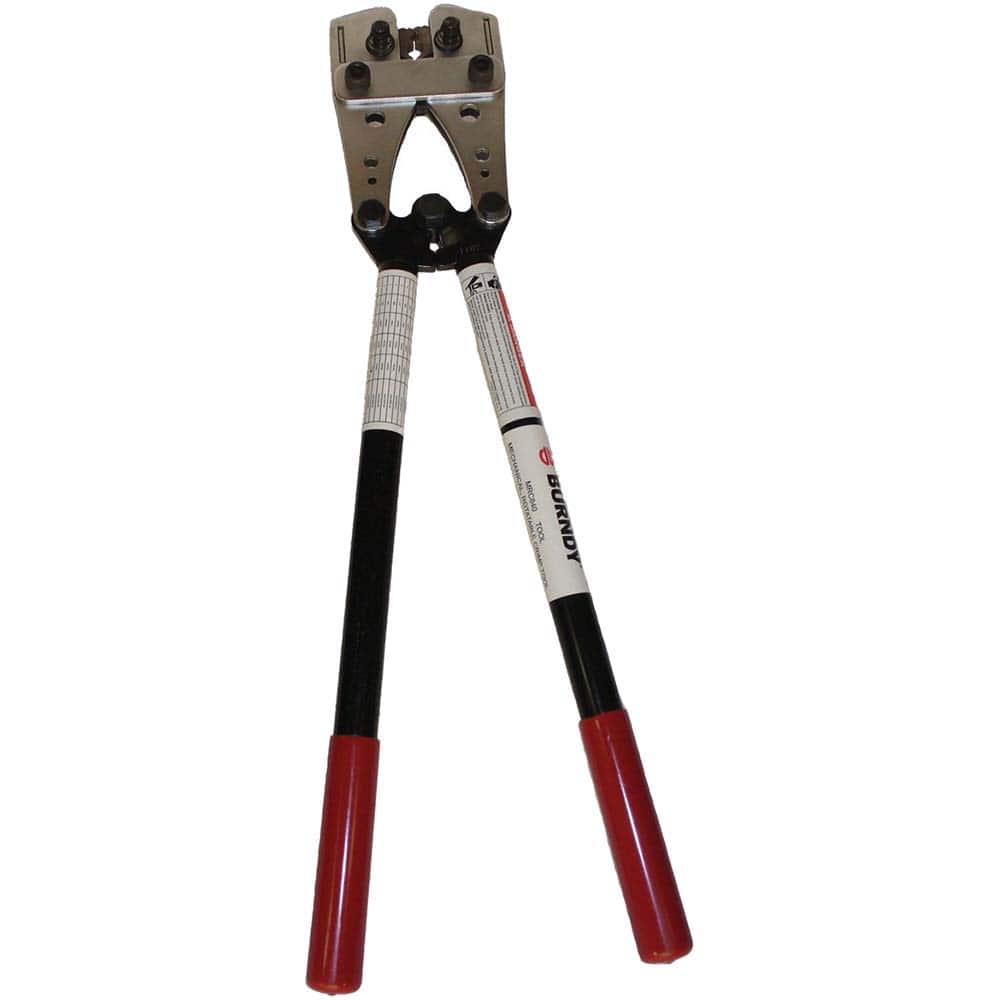Burndy - Crimpers; Type: Mechanical Rotating Crimper ; Capacity: 8-4/0 AWG Copper ; Overall Length (Inch): 26 ; Features: Spring Loaded Mechanism Locks Die Wheel into Position; Press Mechanism to Release; Rotating Die Wheel Color Coded Marked With AWG Si - Exact Industrial Supply