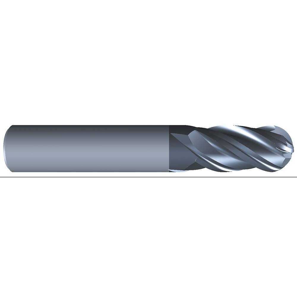 Eliminator - Ball End Mills; Mill Diameter (Inch): 1/8 ; Mill Diameter (Decimal Inch): 0.1250 ; Number of Flutes: 4 ; Length of Cut (Inch): 1/4 ; Material: Solid Carbide ; Overall Length (Inch): 1-1/2 - Exact Industrial Supply