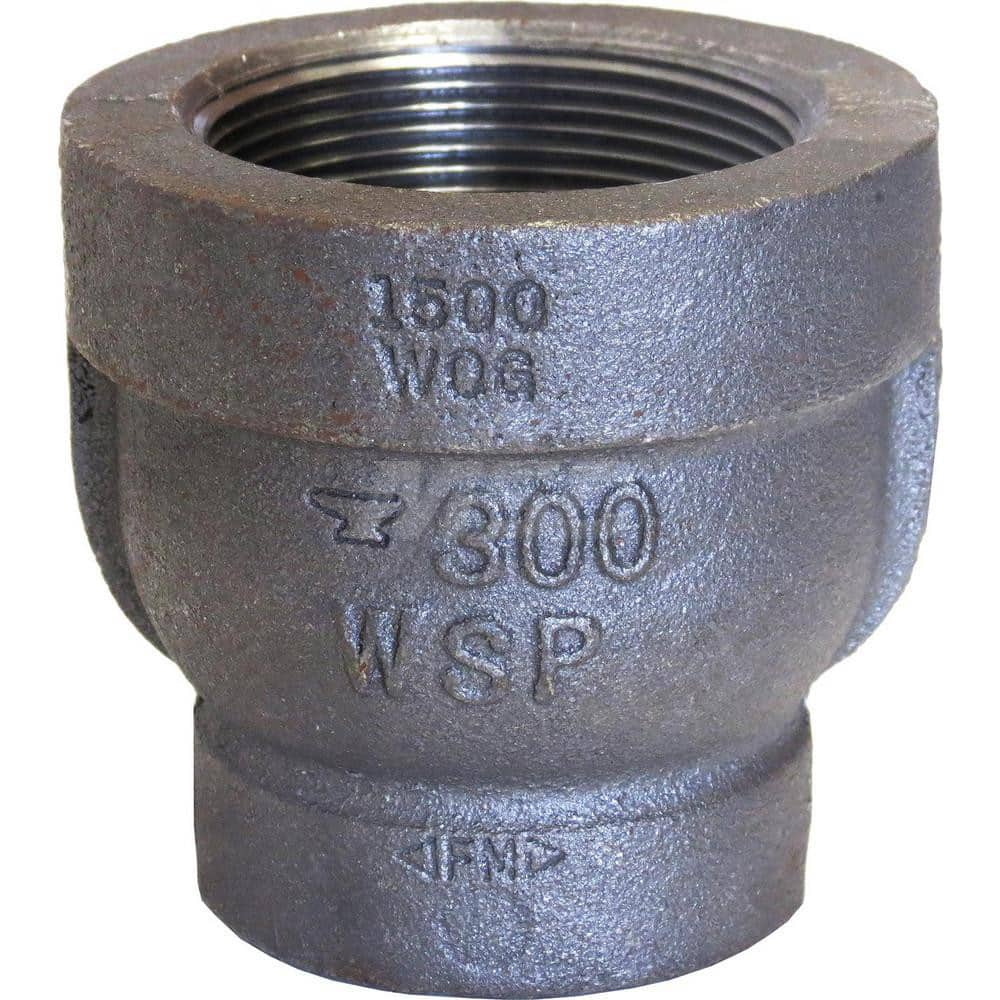 Black Reducing Coupling: 2 x 1-1/4″, 300 psi, Threaded Malleable Iron, Black Finish, Class 300