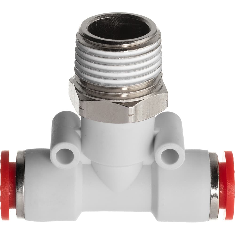 Push-To-Connect Tube Fitting: Male Branch Tee, 3/8″ OD Polybutylene, 350 psi