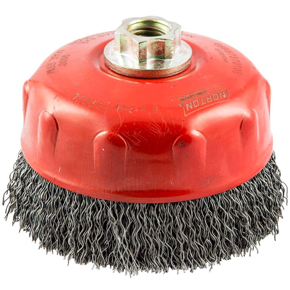 Norton - 5" Diam 5/8-11 Threaded Arbor Carbon Steel Fill Cup Brush - Eagle Tool & Supply