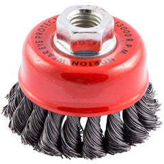 Norton - 3-1/2" Diam 5/8-11 Threaded Arbor Carbon Steel Fill Cup Brush - Eagle Tool & Supply