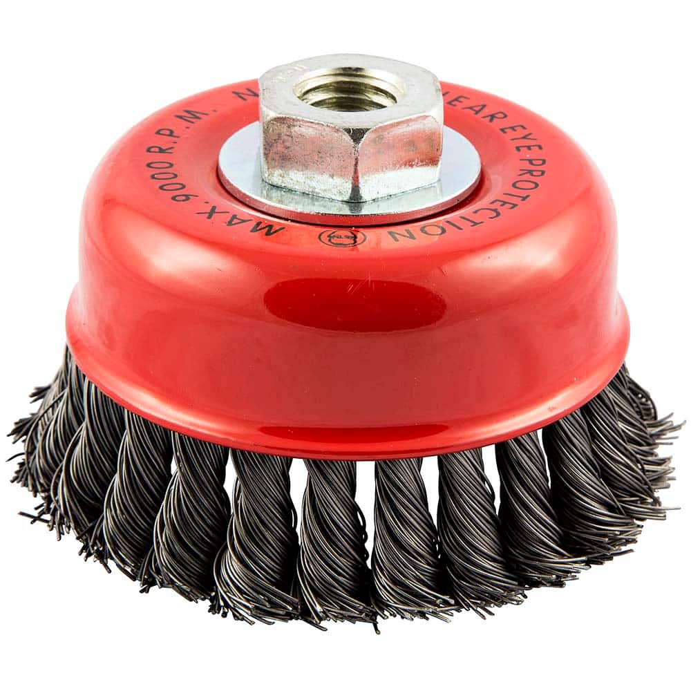 Norton - 4" Diam 5/8-11 Threaded Arbor Carbon Steel Fill Cup Brush - Eagle Tool & Supply