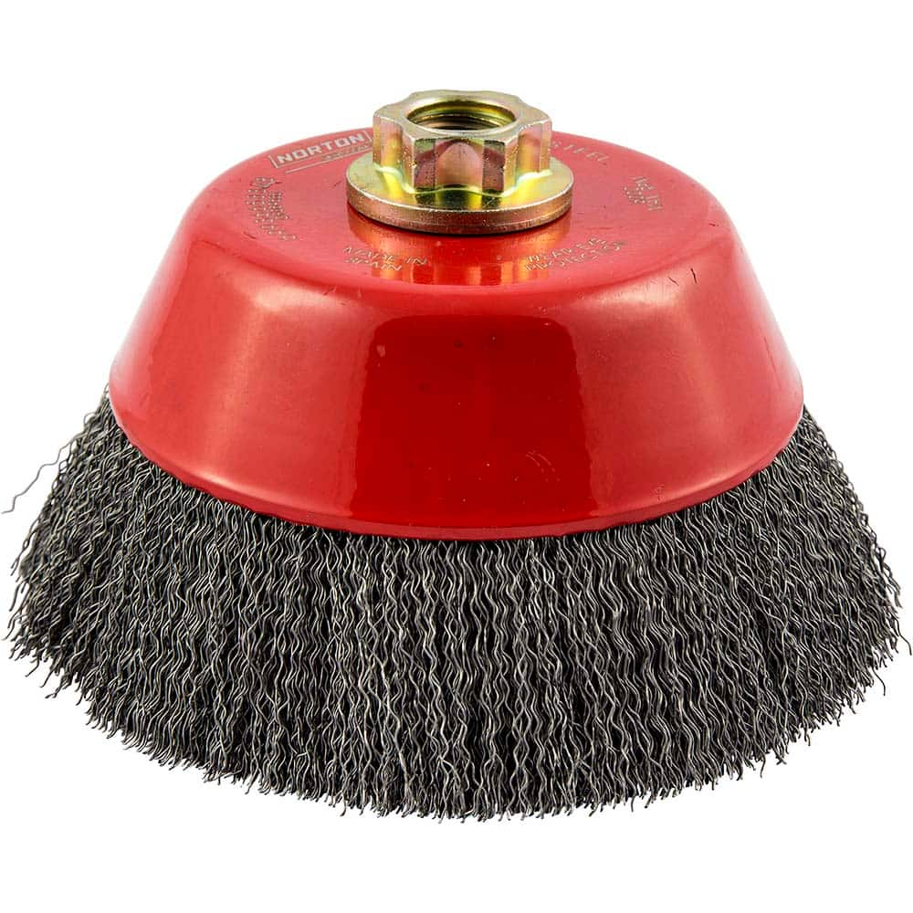 Norton - 6" Diam 5/8-11 Threaded Arbor Carbon Steel Fill Cup Brush - Exact Industrial Supply