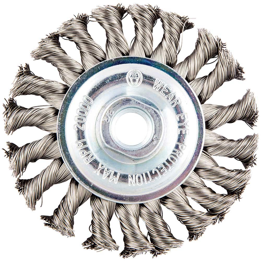 Norton - 4" OD, 5/8-11 Arbor Hole, Knotted Stainless Steel Wheel Brush - Eagle Tool & Supply