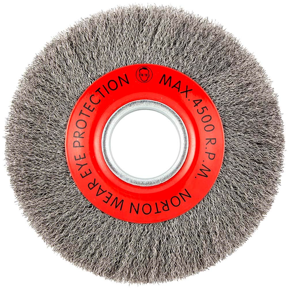 Norton - 8" OD, 2" Arbor Hole, Crimped Carbon Wheel Brush - Eagle Tool & Supply