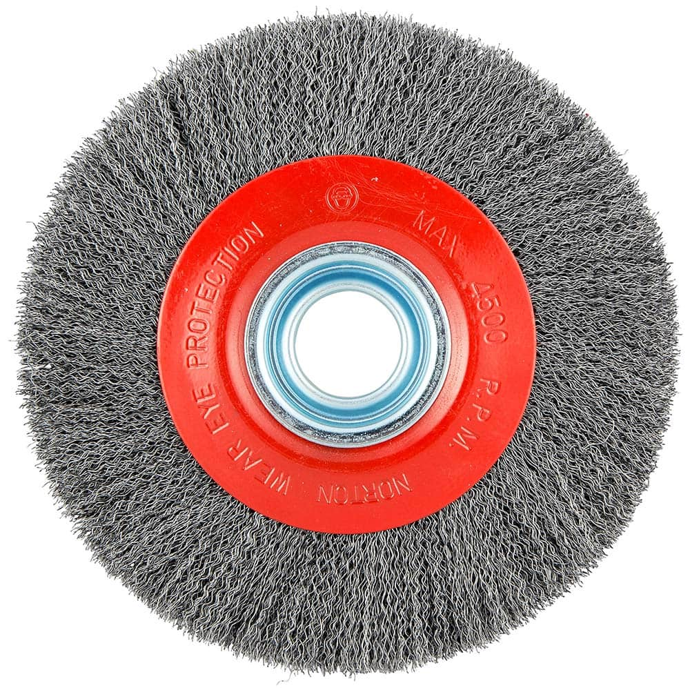 Norton - 8" OD, 1-1/4" Arbor Hole, Crimped Carbon Wheel Brush - Eagle Tool & Supply