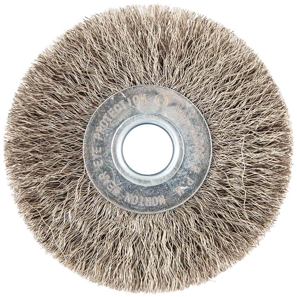 Norton - 3" OD, 1/2" Arbor Hole, Crimped Stainless Steel Wheel Brush - Eagle Tool & Supply