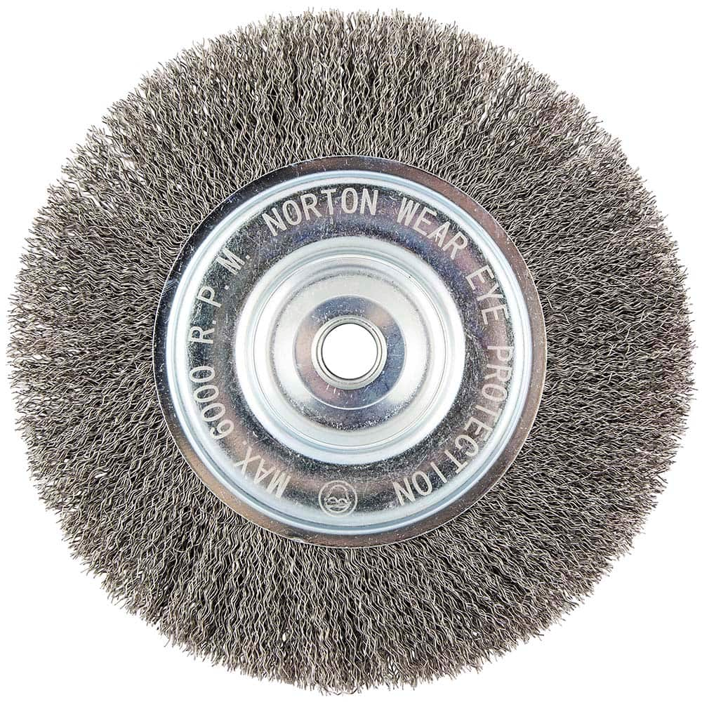 Norton - 8" OD, 5/8" Arbor Hole, Crimped Carbon Wheel Brush - Eagle Tool & Supply