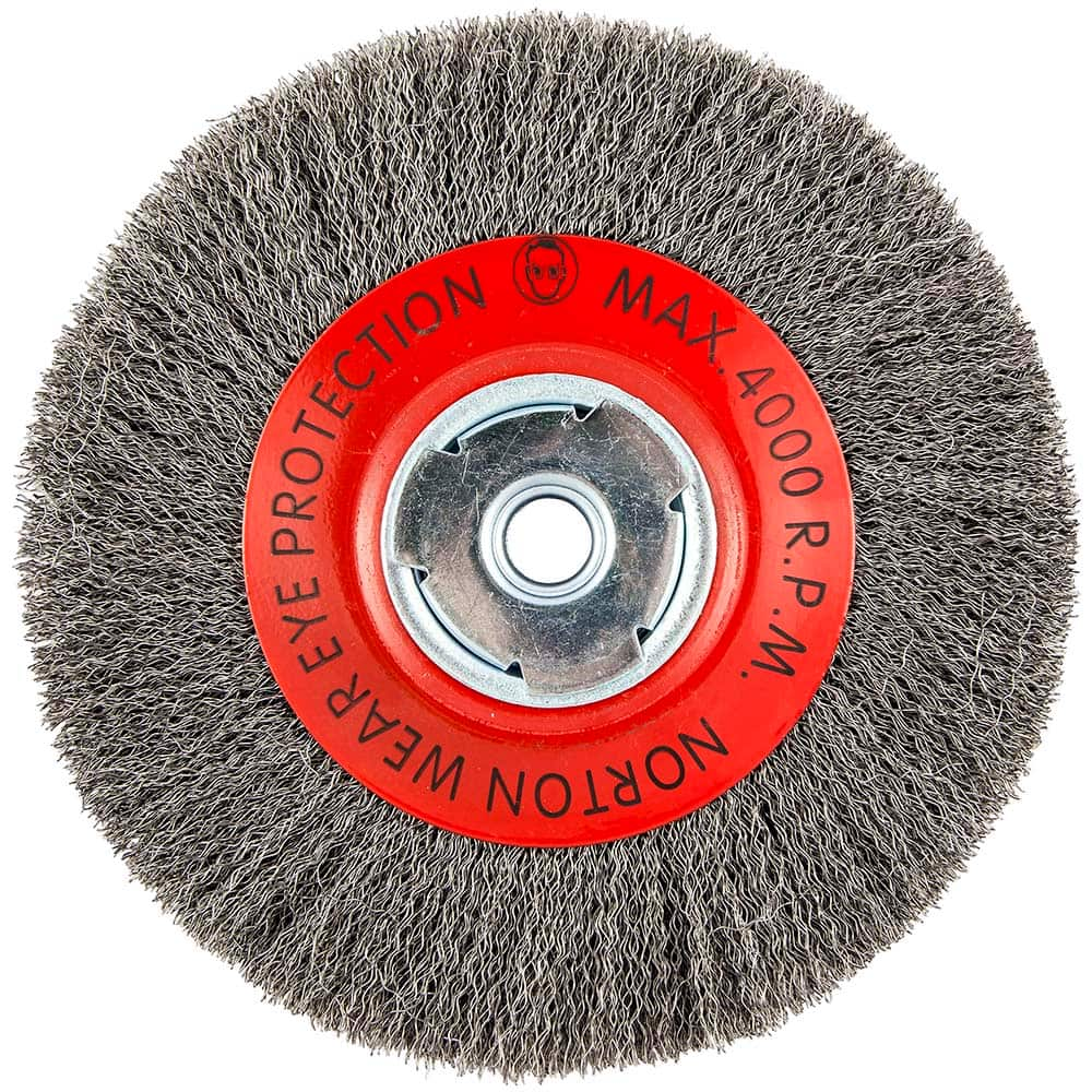 Norton - 8" OD, 5/8" Arbor Hole, Crimped Carbon Wheel Brush - Eagle Tool & Supply