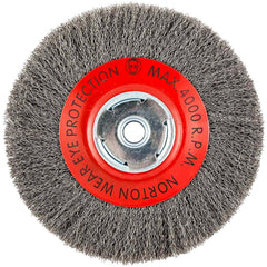 Norton - 8" OD, 5/8" Arbor Hole, Crimped Carbon Wheel Brush - Eagle Tool & Supply