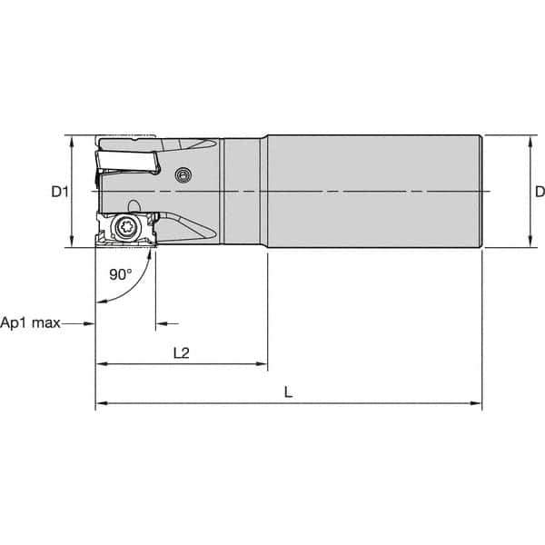 Kennametal - 32mm Cut Diam, 15.5mm Max Depth of Cut, 32mm Shank Diam, 200mm OAL, Indexable Square Shoulder End Mill - LNGU15T608SRGE Inserts, Cylindrical Shank, 0° Lead Angle, Through Coolant, Series MILL 4-15 - Eagle Tool & Supply