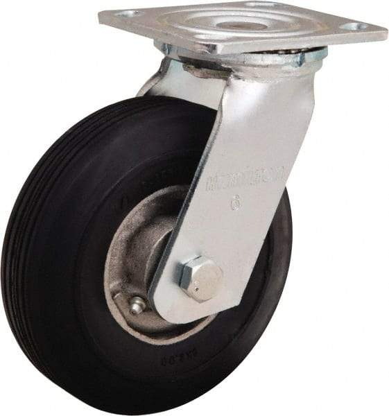 Hamilton - 6" Diam x 2" Wide, Rubber Swivel Caster - 300 Lb Capacity, Top Plate Mount, 4" x 4-1/2" Plate, Straight Roller Bearing - Eagle Tool & Supply