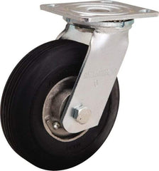 Hamilton - 6" Diam x 2" Wide, Rubber Swivel Caster - 300 Lb Capacity, Top Plate Mount, 4" x 4-1/2" Plate, Straight Roller Bearing - Eagle Tool & Supply