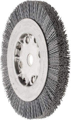 Weiler - 6" OD, 5/8" Arbor Hole, Crimped Nylon Wheel Brush - 5/8" Face Width, 7/8" Trim Length, 0.035" Filament Diam, 4,500 RPM - Eagle Tool & Supply