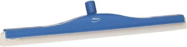 Vikan - 24" Foam Rubber Blade Floor Squeegee - Double Edge, Blue, Plastic Holder - Eagle Tool & Supply