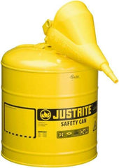 Justrite - 5 Gal Galvanized Steel Type I Safety Can - 16-7/8" High x 11-3/4" Diam, Yellow - Eagle Tool & Supply