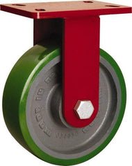 Hamilton - 8" Diam x 2-1/2" Wide x 10-1/8" OAH Top Plate Mount Rigid Caster - Polyurethane Mold onto Cast Iron Center, 2,000 Lb Capacity, Sealed Precision Ball Bearing, 5 x 7" Plate - Eagle Tool & Supply