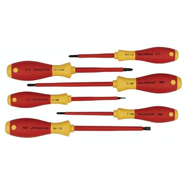 Wiha - 6 Piece Slotted, Phillips & Square Screwdriver Set - Bit Sizes: Philips #1 & #2, Comes in Vinyl Pouch - Eagle Tool & Supply