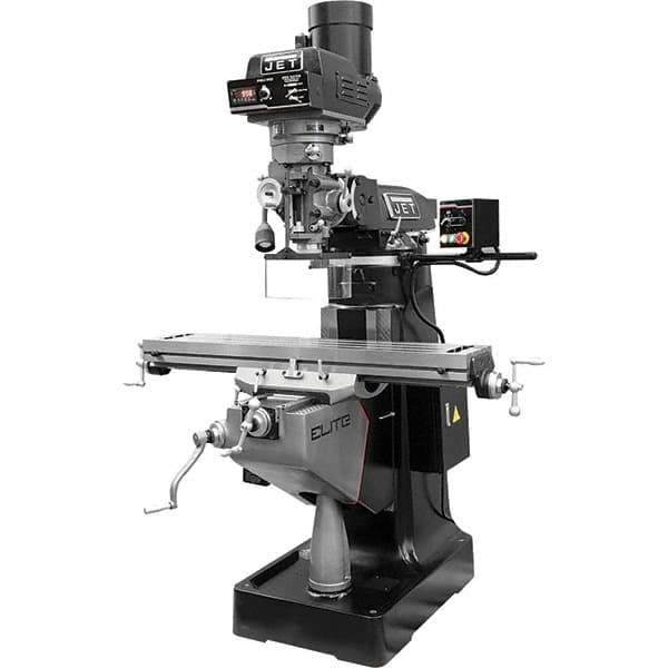 Jet - 9" Table Width x 49" Table Length, Electronic Variable Speed Control, 3 Phase Knee Milling Machine - R8 Spindle Taper, 3 hp - Eagle Tool & Supply