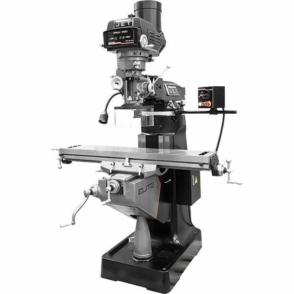 Jet - 9" Table Width x 49" Table Length, Variable Speed Pulley Control, 3 Phase Knee Milling Machine - R8 Spindle Taper, 3 hp - Eagle Tool & Supply