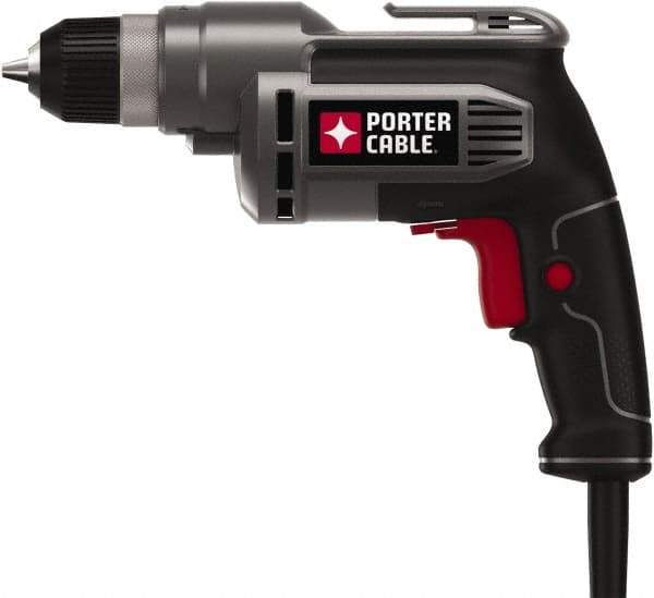 Porter-Cable - 3/8" Keyless Chuck, 2,500 RPM, Pistol Grip Handle Electric Drill - 6.5 Amps, 120 Volts, Reversible, Includes 3/8" Drill - Eagle Tool & Supply