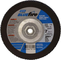Norton - 40 Grit, 7" Disc Diam, 5/8-11 Center Hole, Type 29 Zirconia Alumina Flap Disc - 8,600 Max RPM, Cloth Backing, Arbor Attaching System, Coated - Eagle Tool & Supply