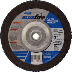 Norton - 36 Grit, 7" Disc Diam, 5/8-11 Center Hole, Type 29 Zirconia Alumina Flap Disc - 8,600 Max RPM, Cloth Backing, Arbor Attaching System, Coated - Eagle Tool & Supply