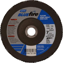 Norton - 80 Grit, 7" Disc Diam, 7/8" Center Hole, Type 29 Zirconia Alumina Flap Disc - 8,600 Max RPM, Cloth Backing, Arbor Attaching System, Coated - Eagle Tool & Supply