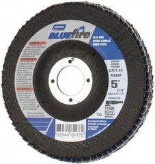 Norton - 40 Grit, 5" Disc Diam, 7/8" Center Hole, Type 29 Zirconia Alumina Flap Disc - 12,000 Max RPM, Cloth Backing, Arbor Attaching System, Coated - Eagle Tool & Supply
